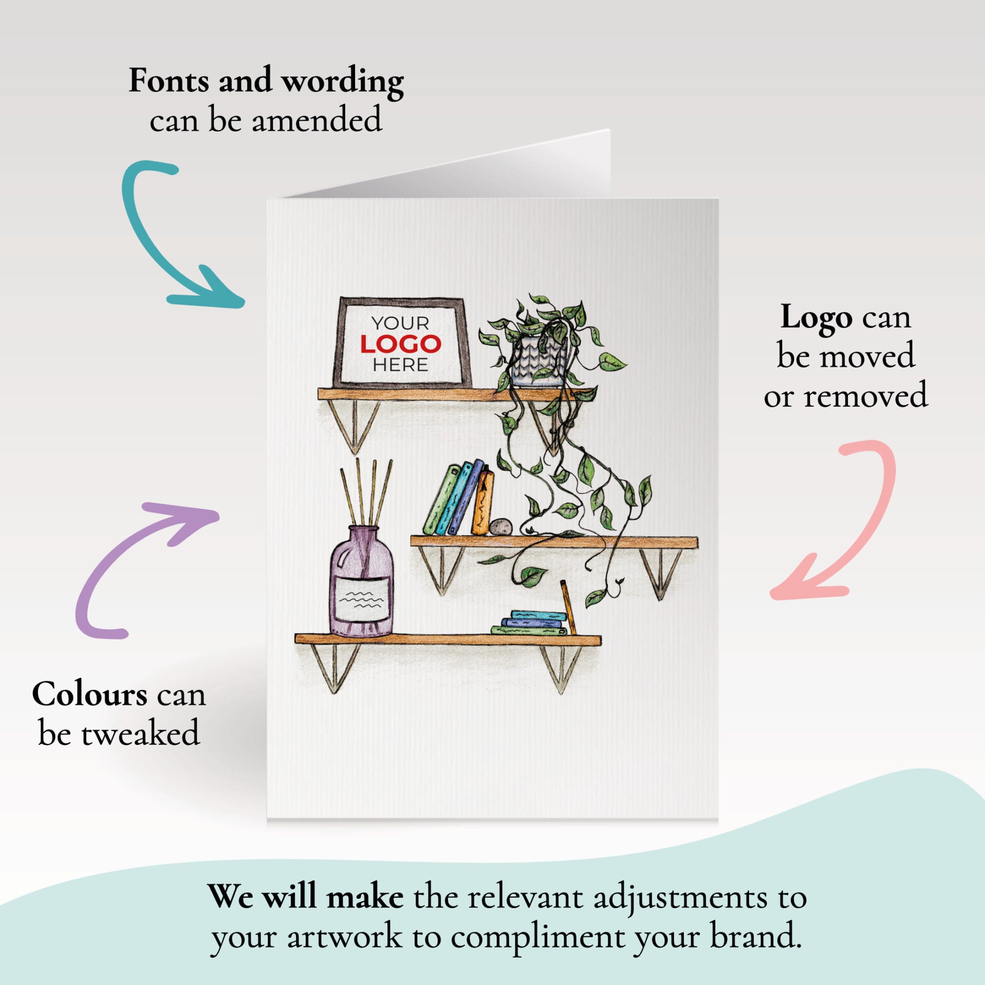 ‘Shelves’ Personalised Corporate Branded Open Greeting Cards image 1