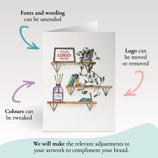 ‘Shelves’ Personalised Corporate Branded Open Greeting Cards image 1