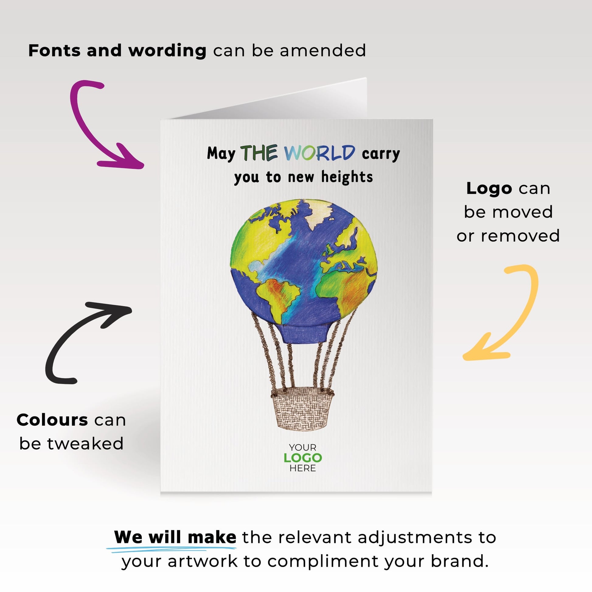 ‘Hot Air Balloon’ Personalised Corporate Branded Travel Greeting Cards image 1