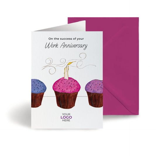 ‘Candle On Cupcake’ Personalised Corporate Branded Anniversary Greeting Cards image 0