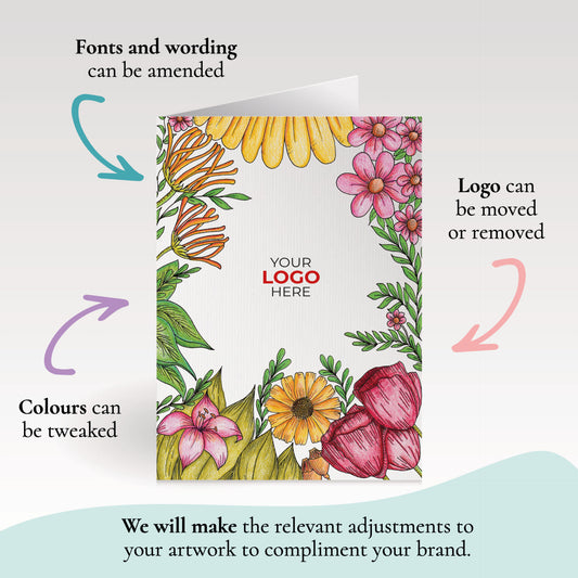 ‘Floral Garden’ Personalised Corporate Branded Open Greeting Cards image 1