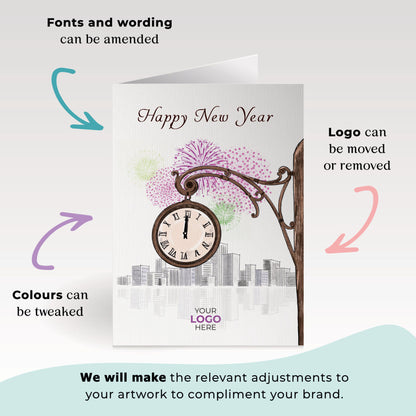 Clock Striking Twelve' Personalised Corporate Branded New Year Greeting Cards image 1