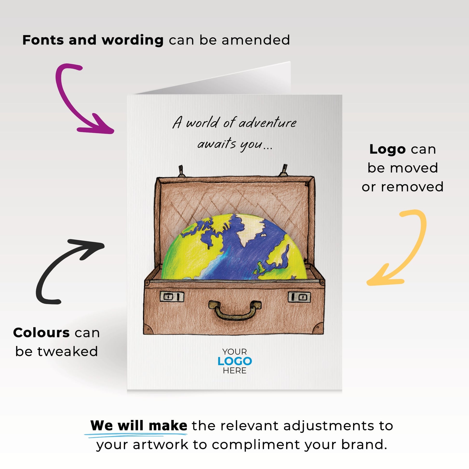 ‘Suitcase World’ Personalised Corporate Branded Travel Greeting Cards image 1