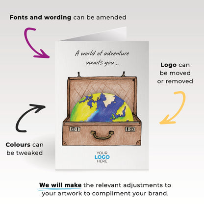 ‘Suitcase World’ Personalised Corporate Branded Travel Greeting Cards image 1