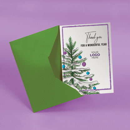 ‘Christmas Tree & Baubles' Personalised Company Christmas Cards image 1