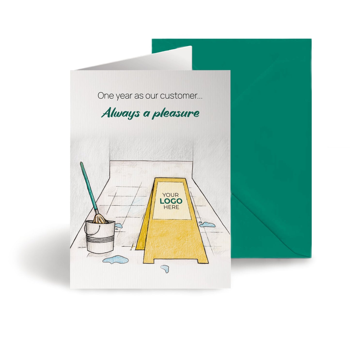 ‘Mop & Sign’ Personalised Corporate Branded Cleaning Industry Greeting Cards image 0