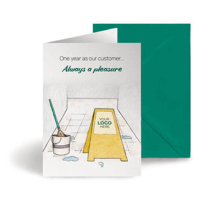 ‘Mop & Sign’ Personalised Corporate Branded Cleaning Industry Greeting Cards image 0