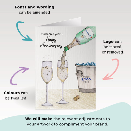 ‘Pouring Champagne’ Personalised Corporate Branded Anniversary Greeting Cards image 1