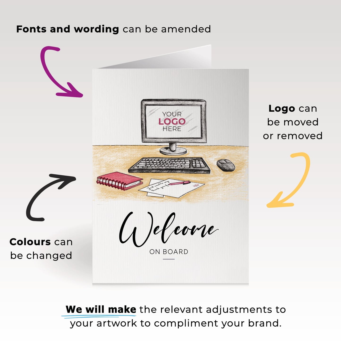 ‘Computer Desk’ Personalised Corporate Branded Welcome Greeting Cards image 1