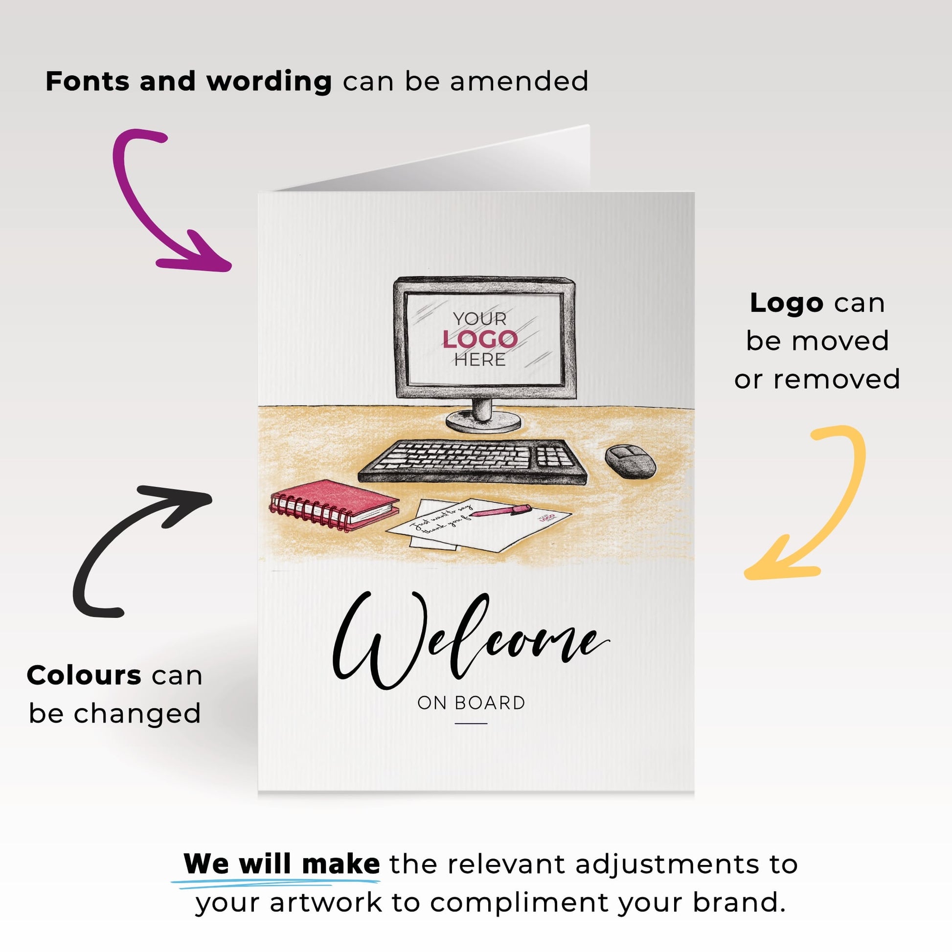 ‘Computer Desk’ Personalised Corporate Branded Welcome Greeting Cards image 1
