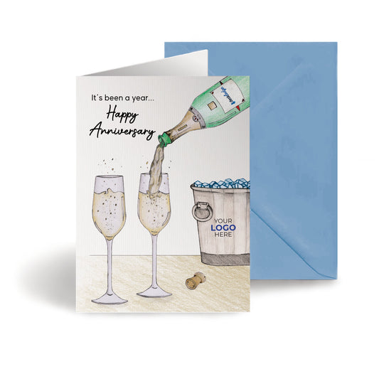 ‘Pouring Champagne’ Personalised Corporate Branded Anniversary Greeting Cards image 0