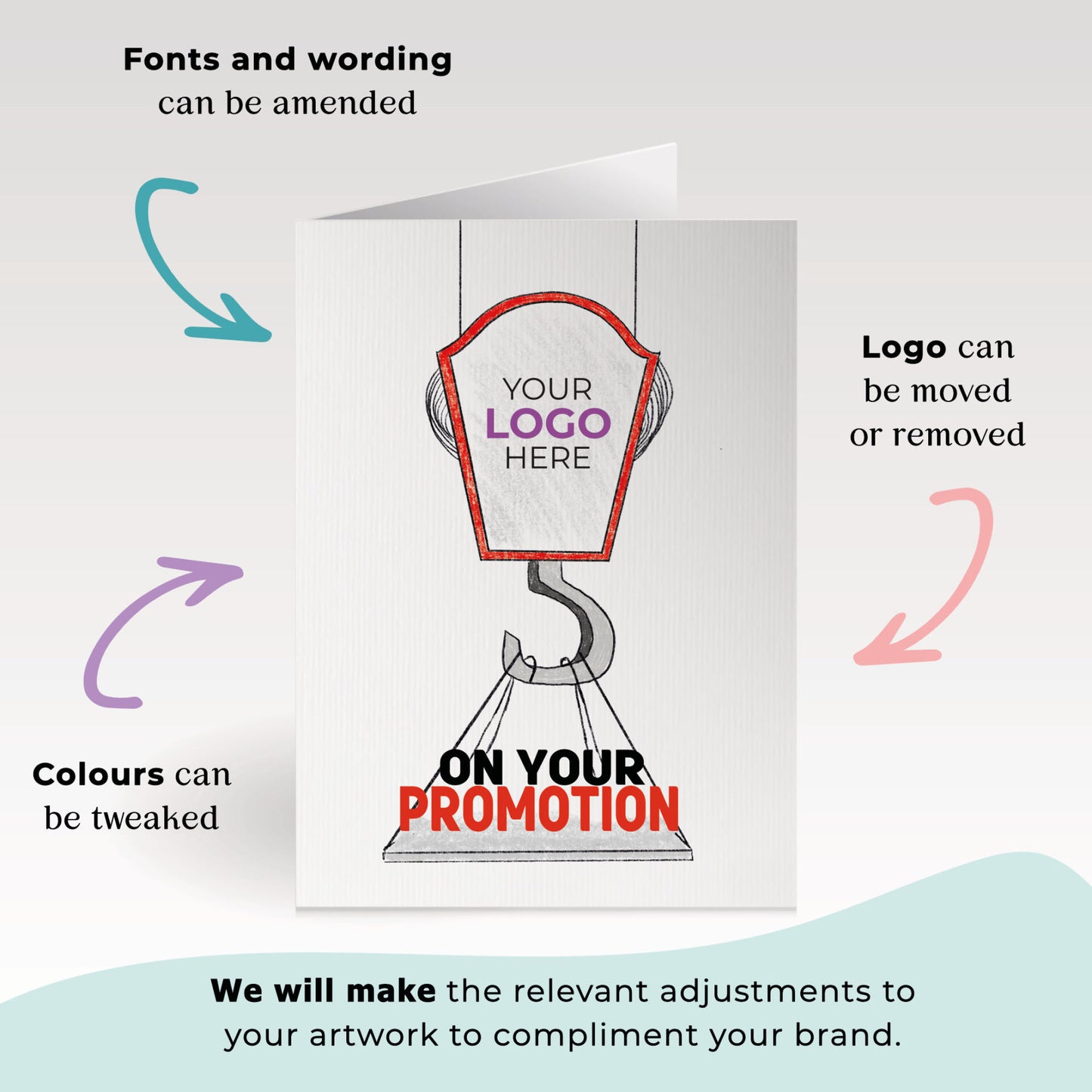 ‘Crane Lifting Promotion’ Personalised Corporate Branded New Job Greeting Cards image 1