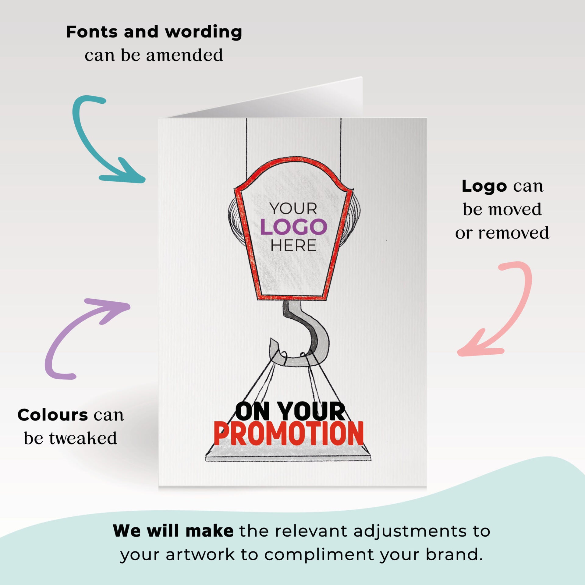 ‘Crane Lifting Promotion’ Personalised Corporate Branded New Job Greeting Cards image 1
