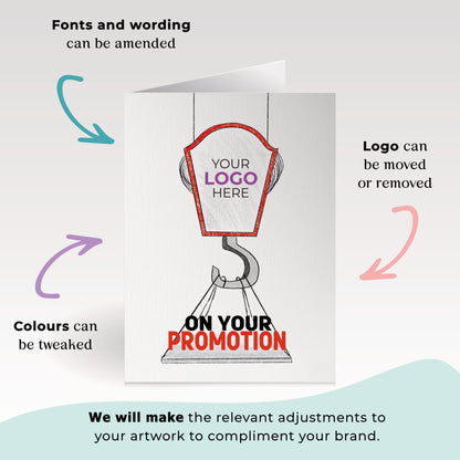 ‘Crane Lifting Promotion’ Personalised Corporate Branded New Job Greeting Cards image 1