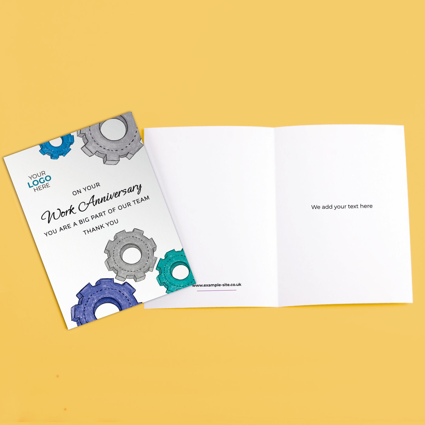 ‘Colourful Cogs’ Personalised Corporate Branded Anniversary Greeting Cards image 3