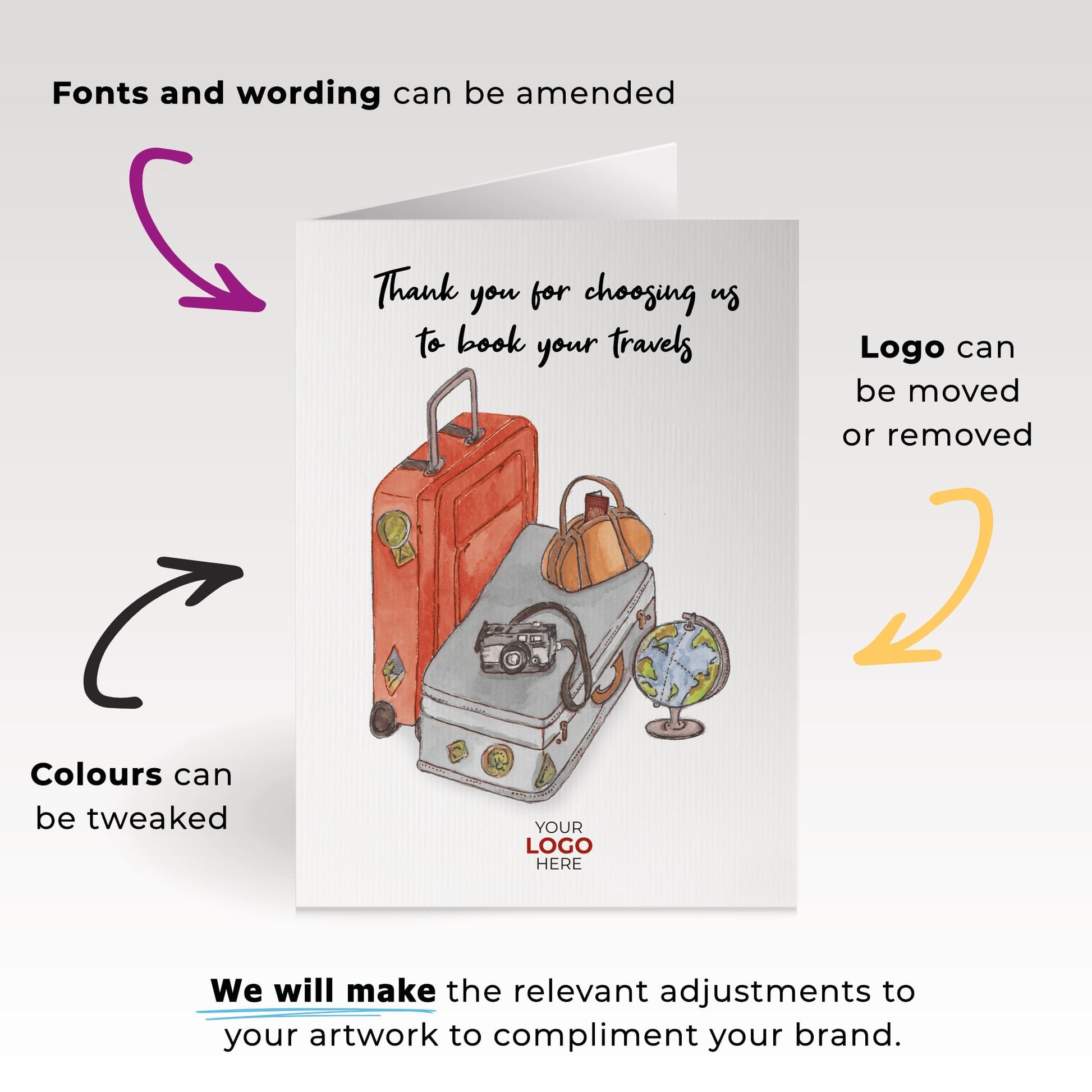 ‘Suitcases‘ Personalised Corporate Branded Travel Greeting Cards image 1