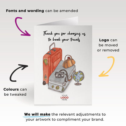 ‘Suitcases‘ Personalised Corporate Branded Travel Greeting Cards image 1