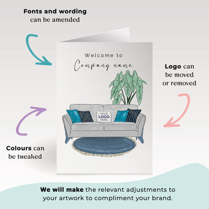 ‘Luxury Sofa’ Personalised Corporate Branded Welcome Greeting Cards image 1