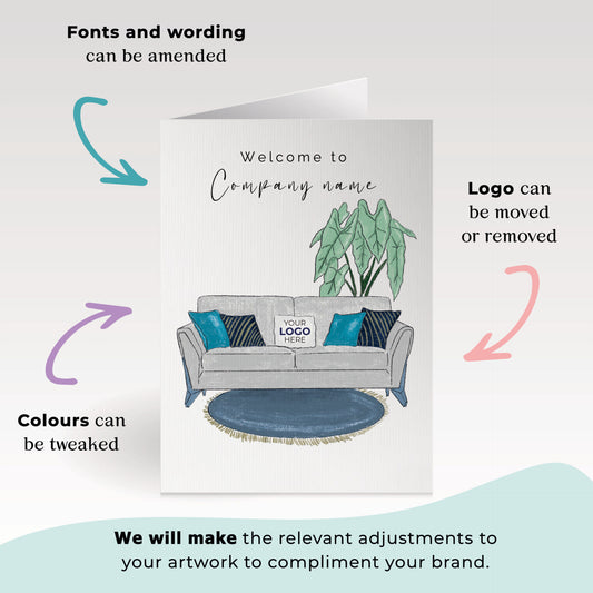 ‘Luxury Sofa’ Personalised Corporate Branded Welcome Greeting Cards image 1