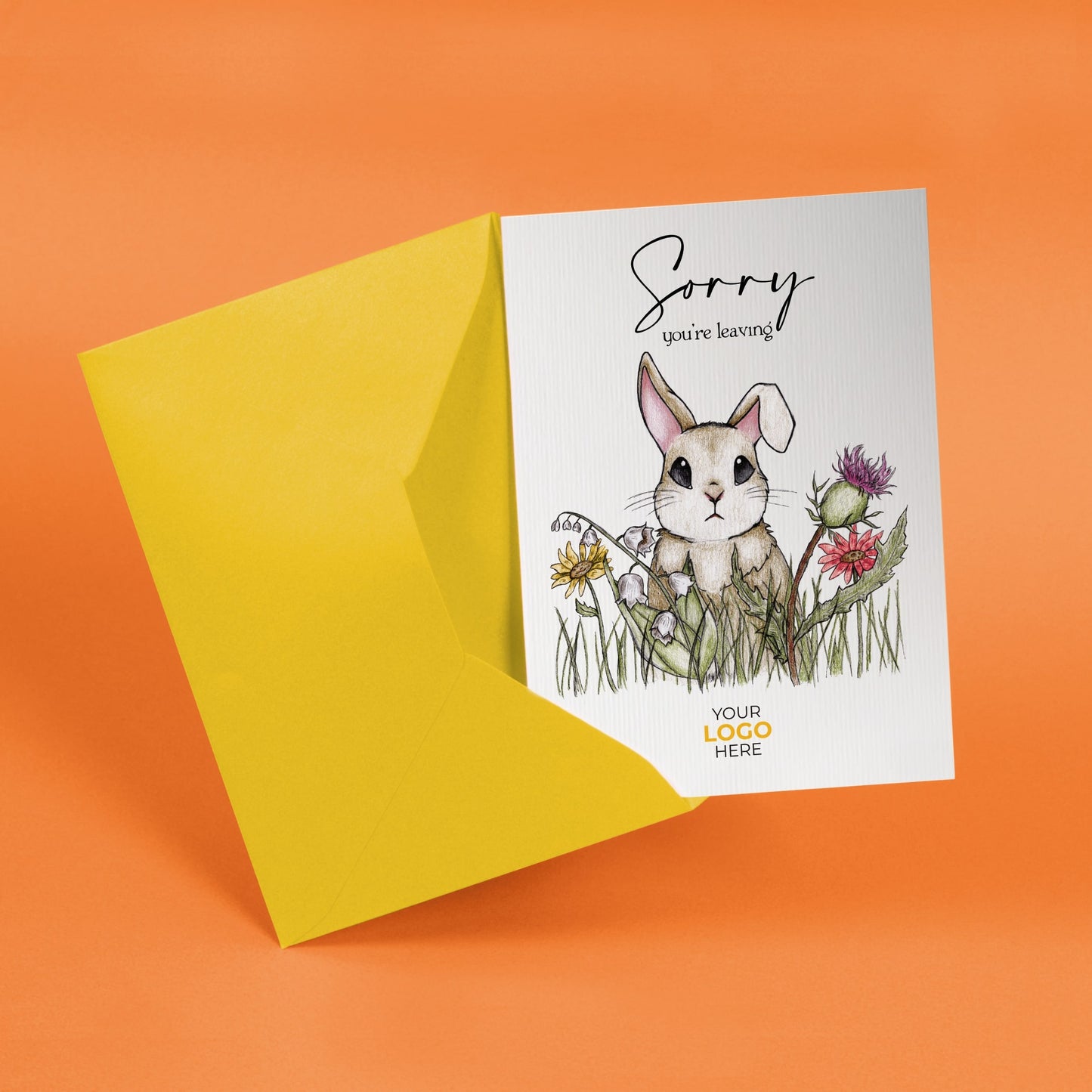 ‘Bunny Through Flowers’ Personalised Corporate Branded Leaving Greeting Cards image 2