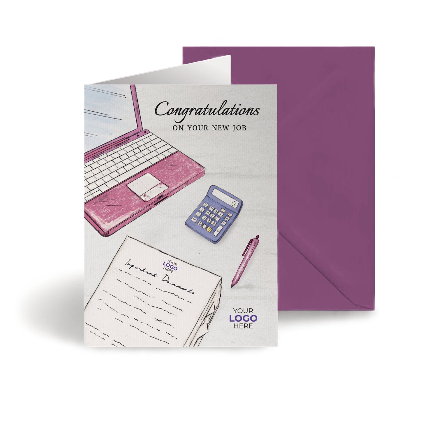 ‘Documents & Laptop’ Personalised Corporate Branded New Job Greeting Cards image 0