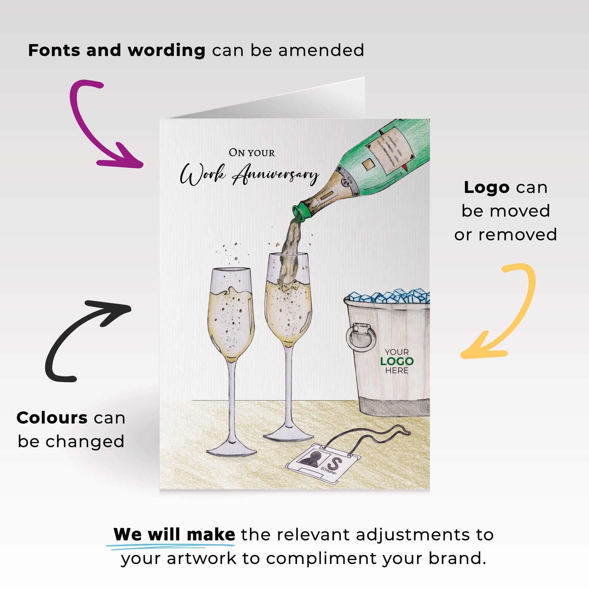 ‘Pouring Champagne’ Personalised Corporate Branded New Job Greeting Cards image 1
