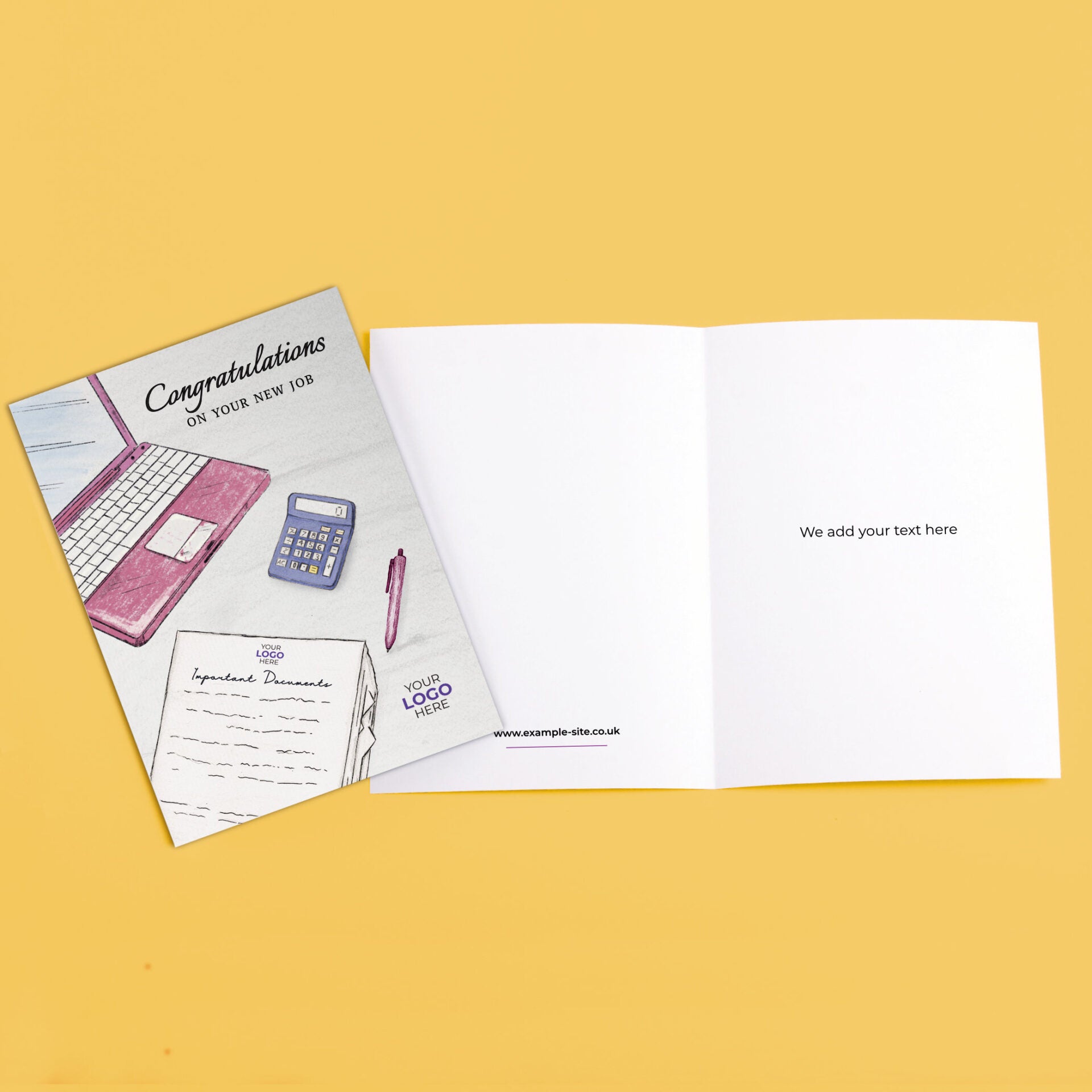 ‘Documents & Laptop’ Personalised Corporate Branded New Job Greeting Cards image 3