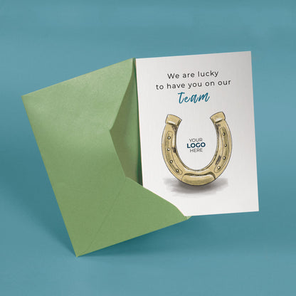 Lucky Horseshoe’ Personalised Corporate Branded Staff Appreciation Greeting Cards image 2
