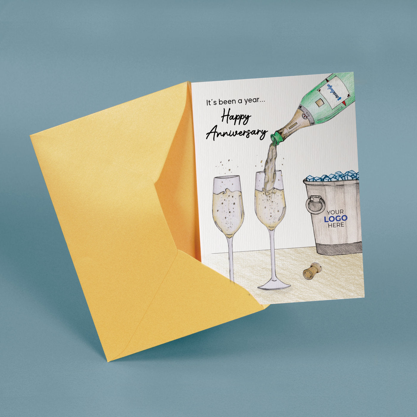 ‘Pouring Champagne’ Personalised Corporate Branded Anniversary Greeting Cards image 2