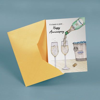 ‘Pouring Champagne’ Personalised Corporate Branded Anniversary Greeting Cards image 2