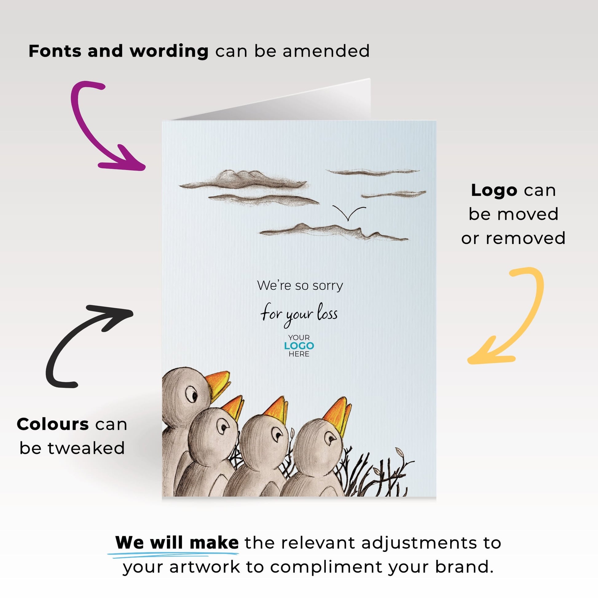 ‘Birds in Nest’ Personalised Corporate Branded Sympathy Greeting Cards image 1