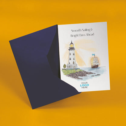 ‘Lighthouse & Boat’ Personalised Corporate Branded Leaving Greeting Cards image 2
