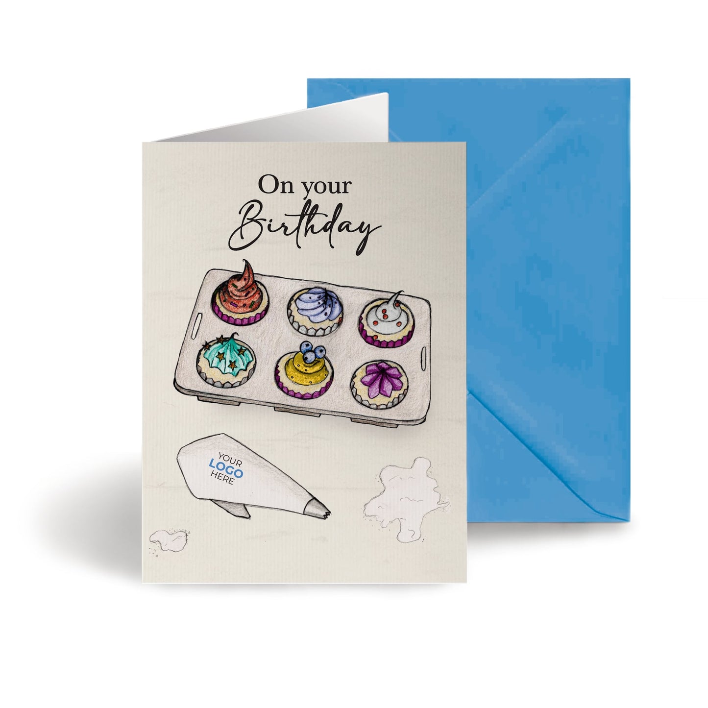 ‘Cupcakes in a Tray’ Personalised Corporate Branded Birthday Greeting Cards image 0
