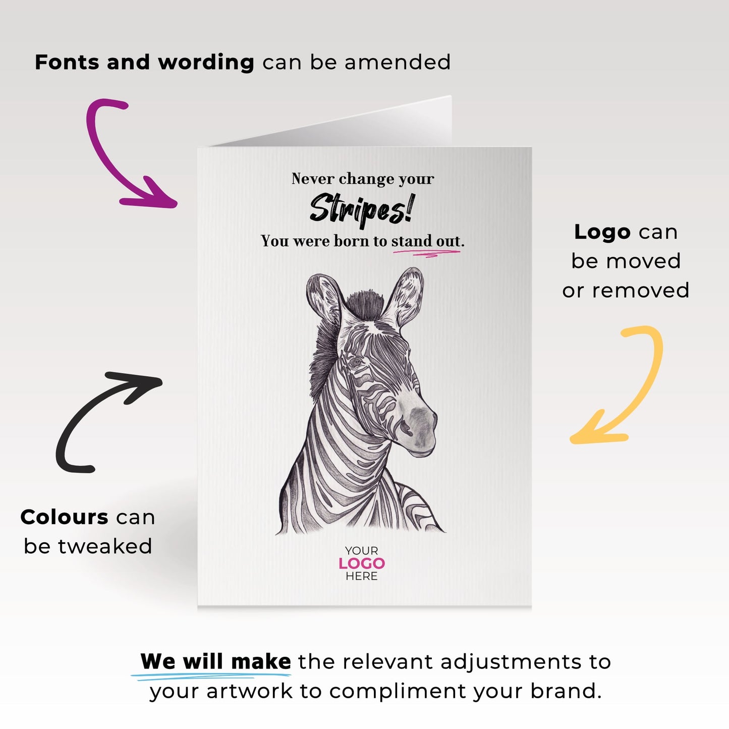 ‘Zebra's Stripe’ Personalised Corporate Branded Education Greeting Cards image 1
