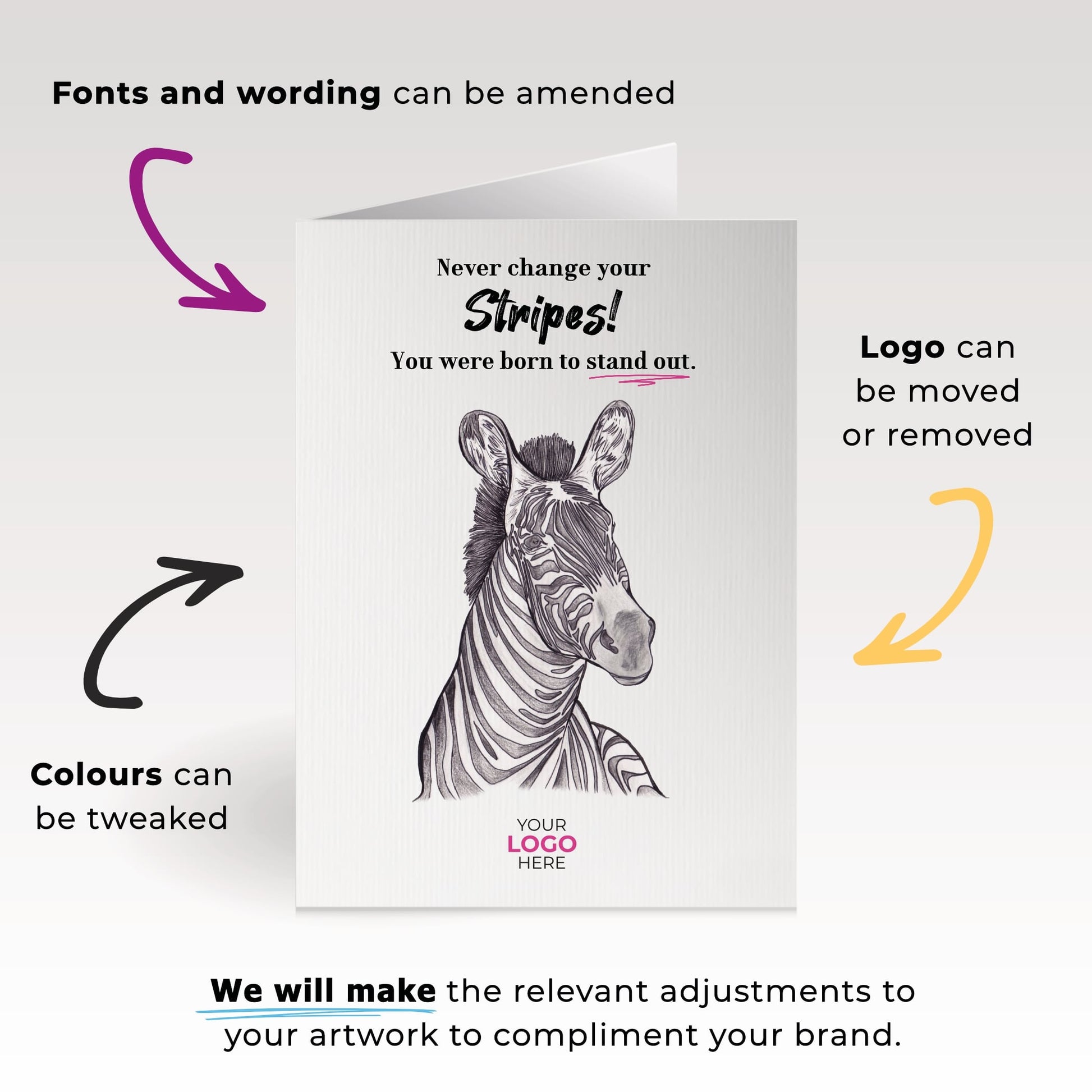 ‘Zebra's Stripe’ Personalised Corporate Branded Education Greeting Cards image 1