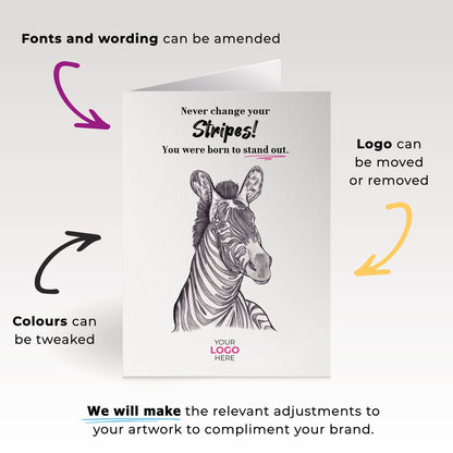 ‘Zebra's Stripe’ Personalised Corporate Branded Education Greeting Cards image 1
