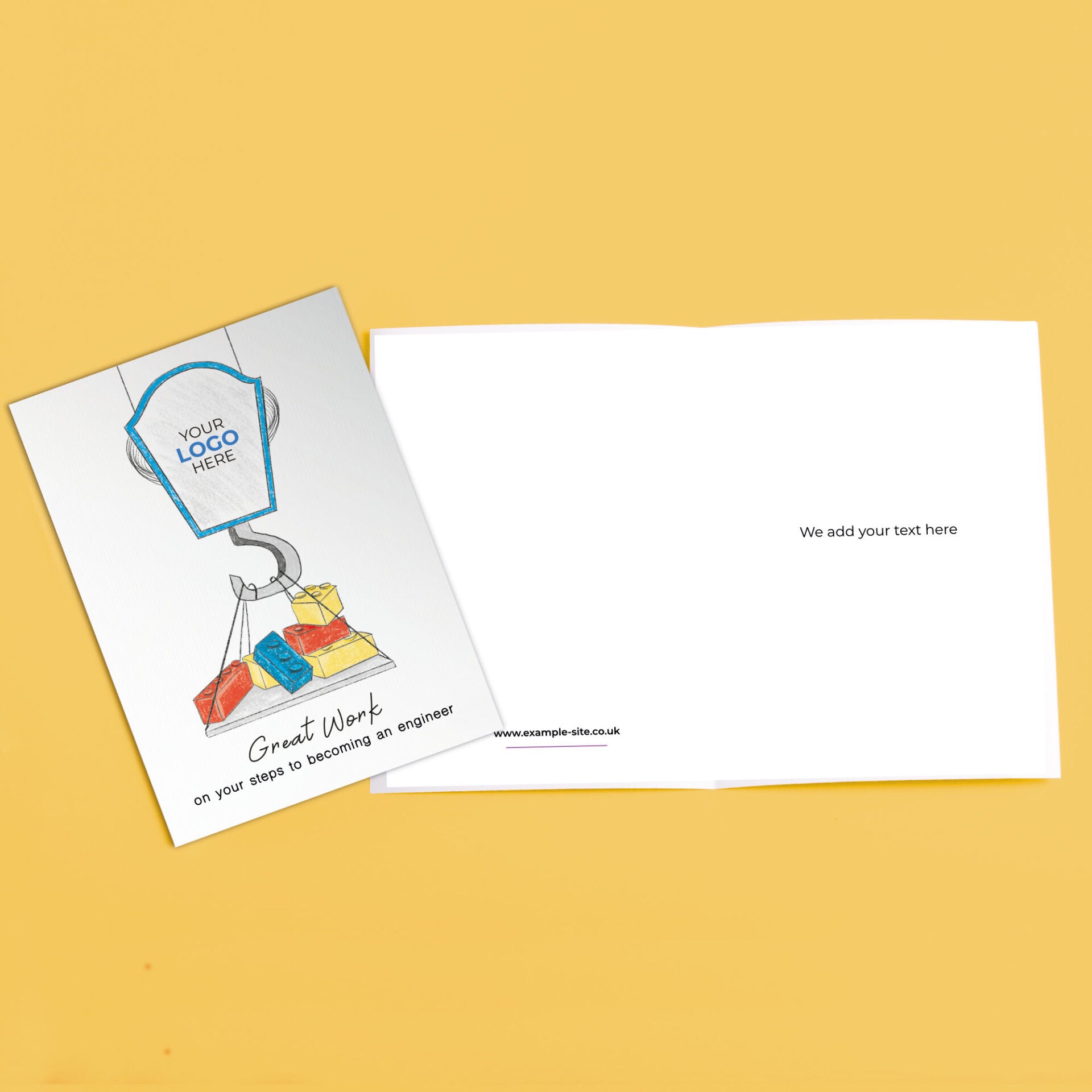 ‘Crane Lifting Lego’ Personalised Corporate Branded Education Greeting Cards image 3