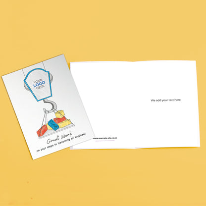 ‘Crane Lifting Lego’ Personalised Corporate Branded Education Greeting Cards image 3