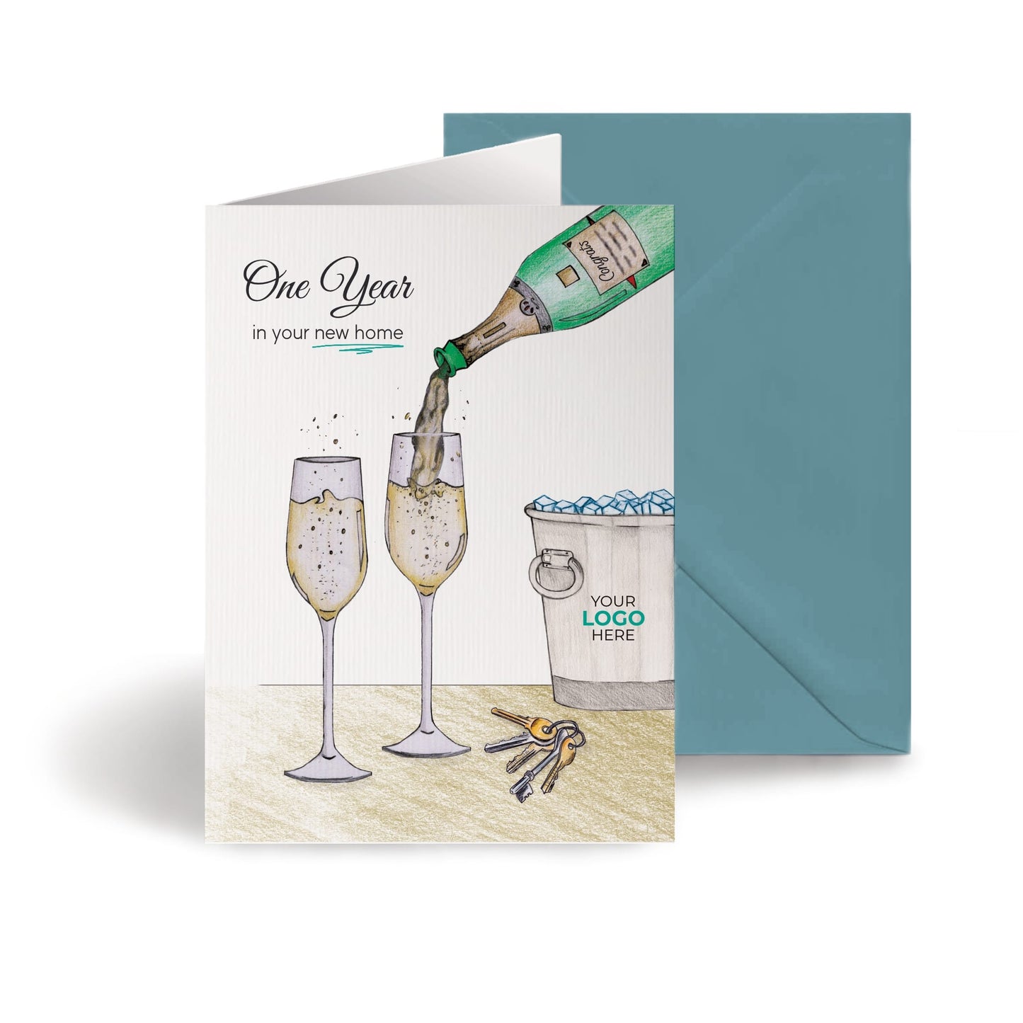 ‘Pouring Champagne’ Personalised Corporate Branded Property Greeting Cards image 0