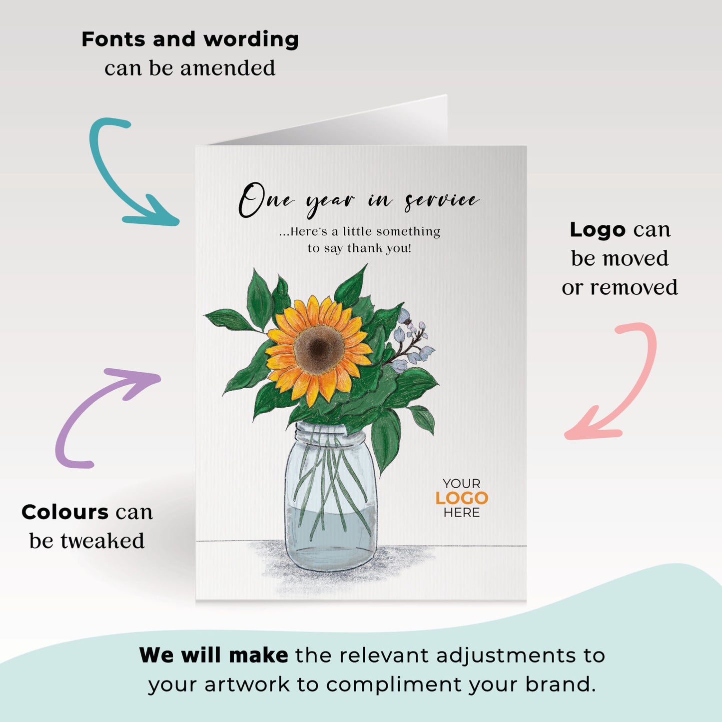 ‘Sunflower’ Personalised Corporate Branded Staff Appreciation Greeting Cards image 1