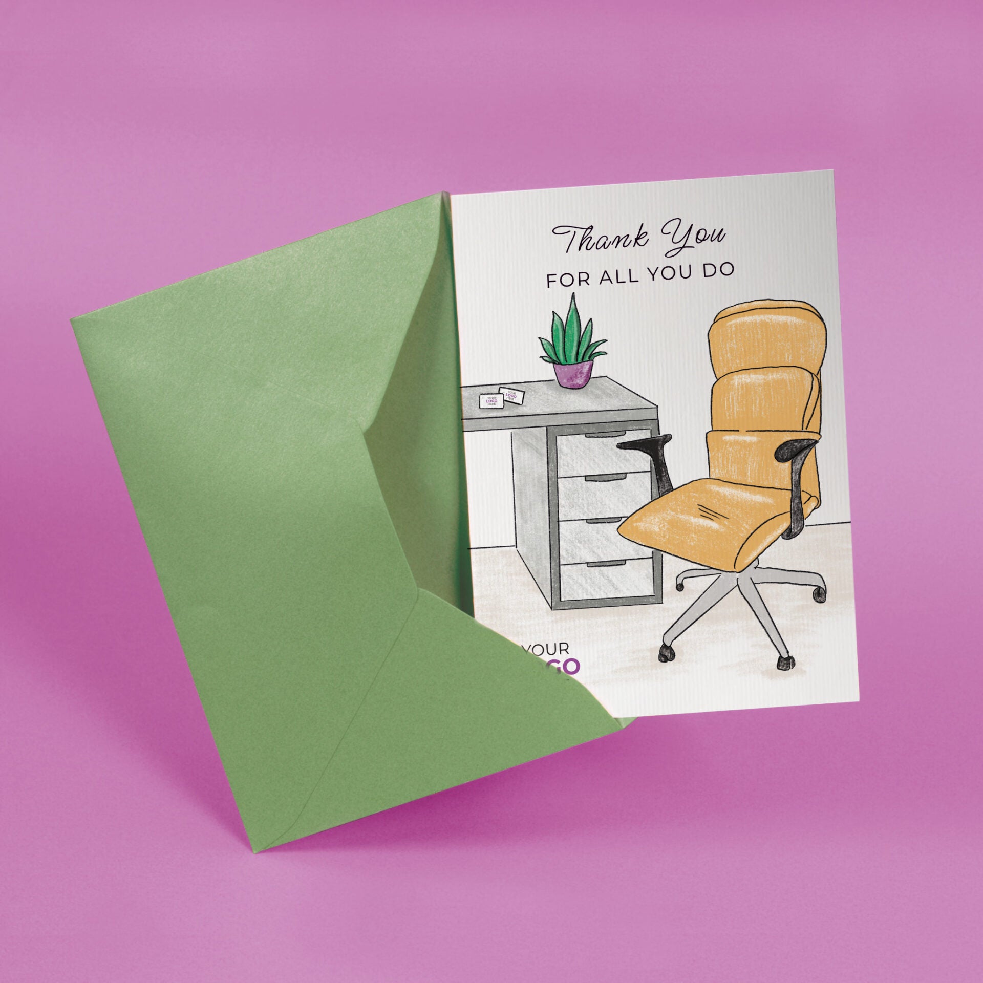 Office Chair & Desk’ Personalised Corporate Branded Staff Appreciation Greeting Cards image 2