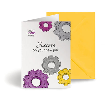 ‘Colourful Cogs’ Personalised Corporate Branded New Job Greeting Cards image 0
