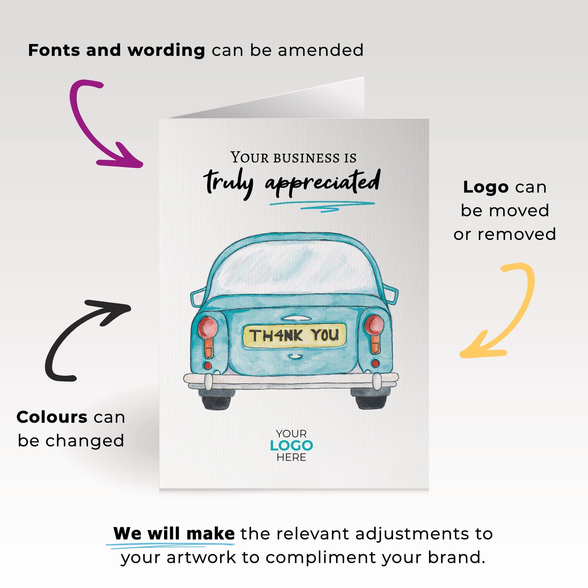 ‘Number Plate’ Personalised Corporate Branded Automotive Greeting Cards image 1