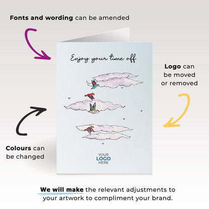 ‘Birds In Clouds’ Personalised Corporate Branded Travel Greeting Cards image 1