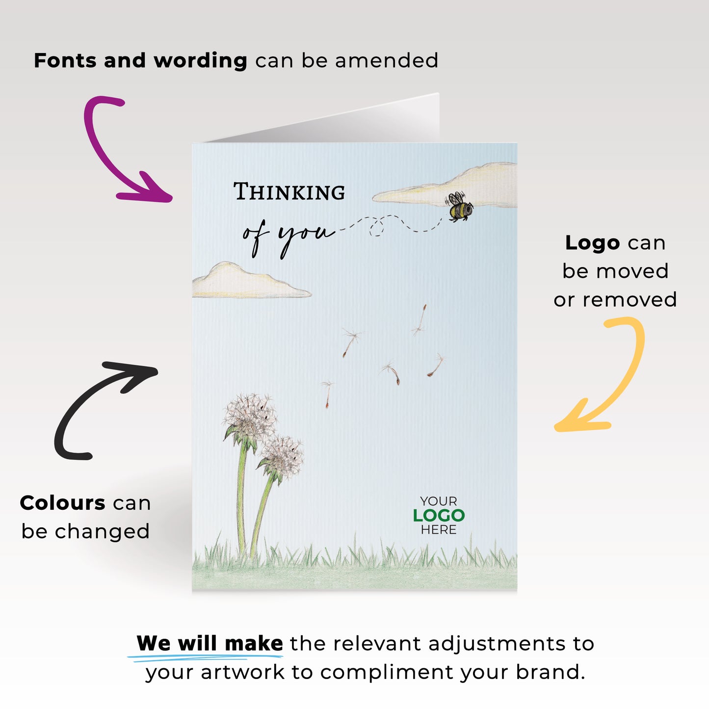 ‘Dandelion’ Personalised Corporate Branded Sympathy Greeting Cards image 1