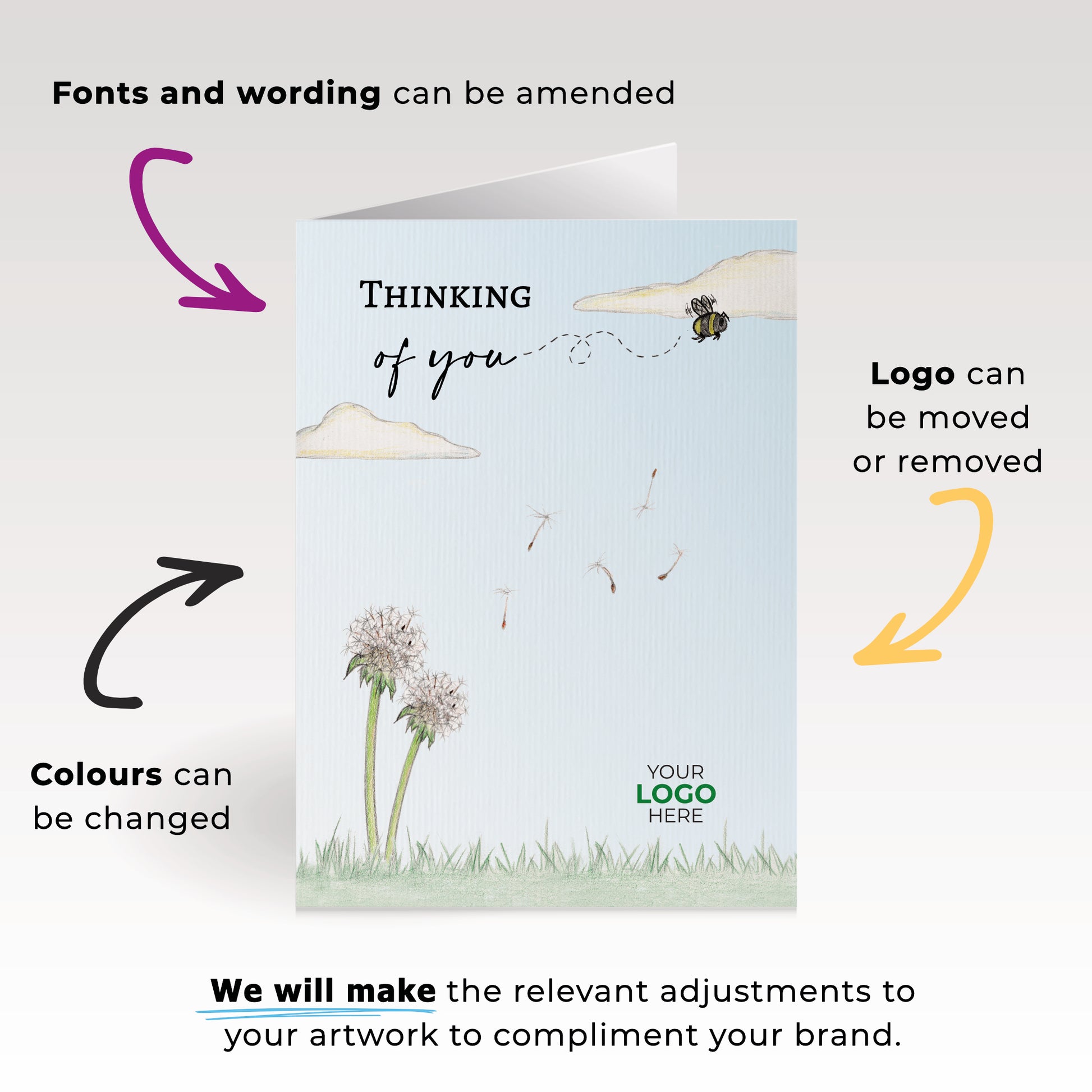 ‘Dandelion’ Personalised Corporate Branded Sympathy Greeting Cards image 1