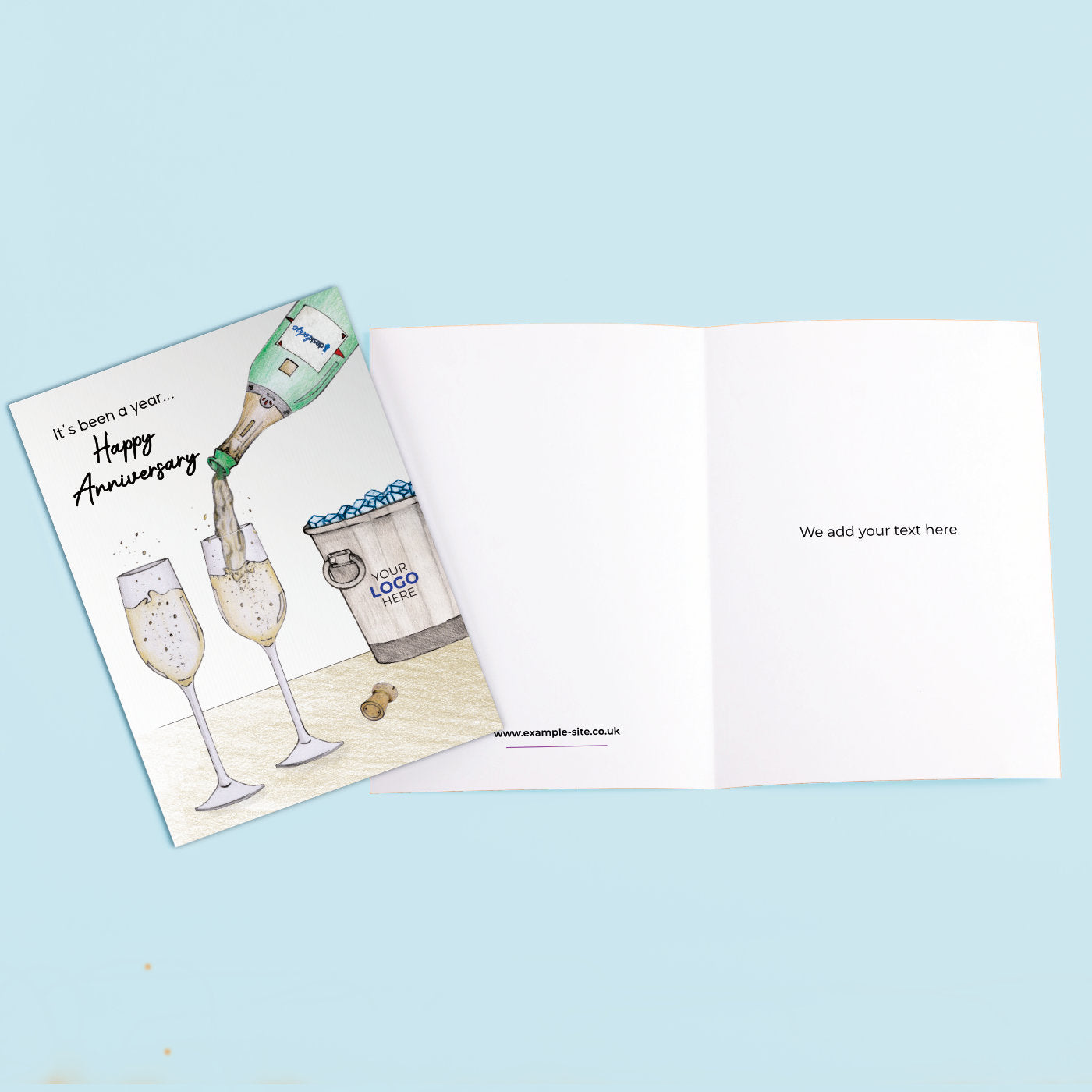 ‘Pouring Champagne’ Personalised Corporate Branded Anniversary Greeting Cards image 3