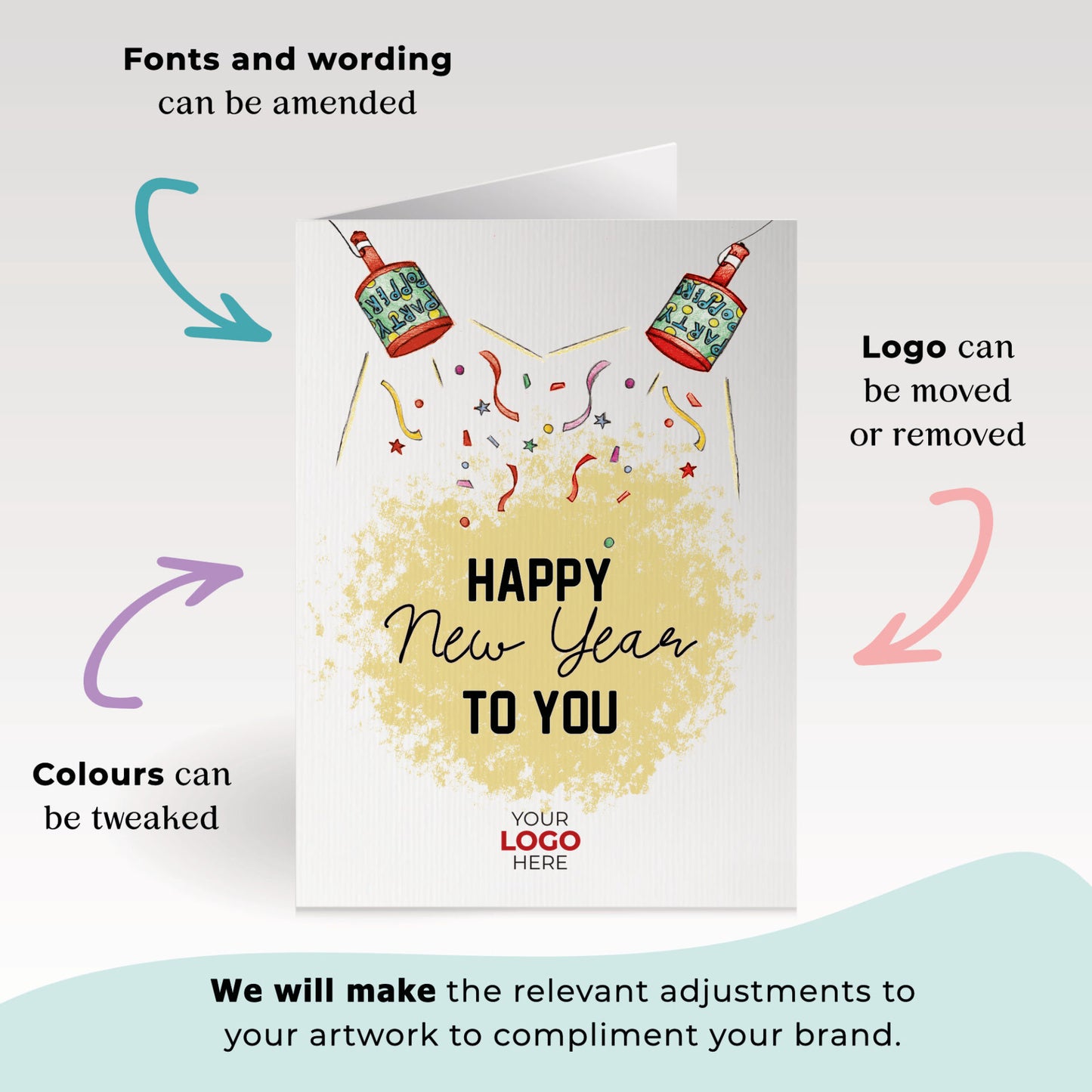 Party Poppers' Personalised Corporate Branded New Year Greeting Cards image 1