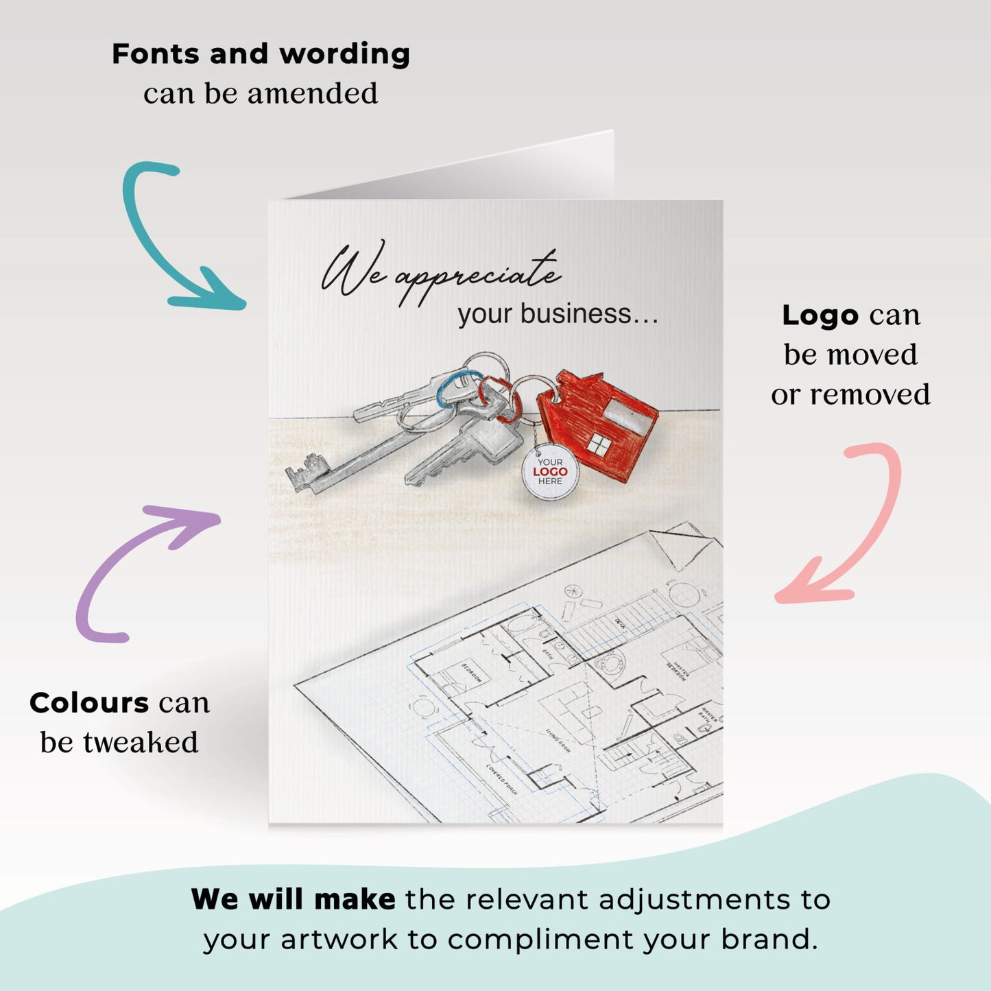 Keys & Floorplan' Personalised Corporate Branded Property Greeting Cards image 1