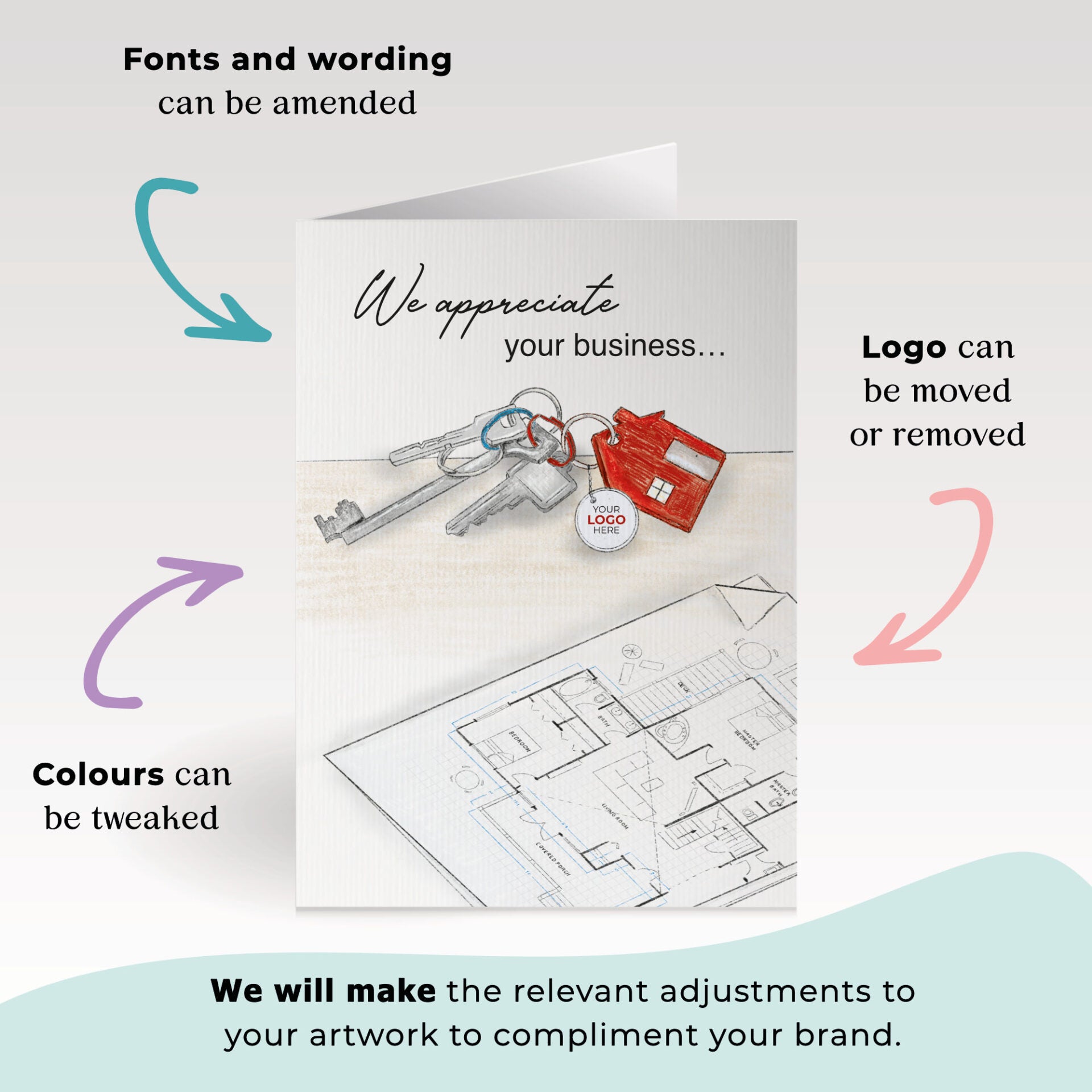 Keys & Floorplan' Personalised Corporate Branded Property Greeting Cards image 1